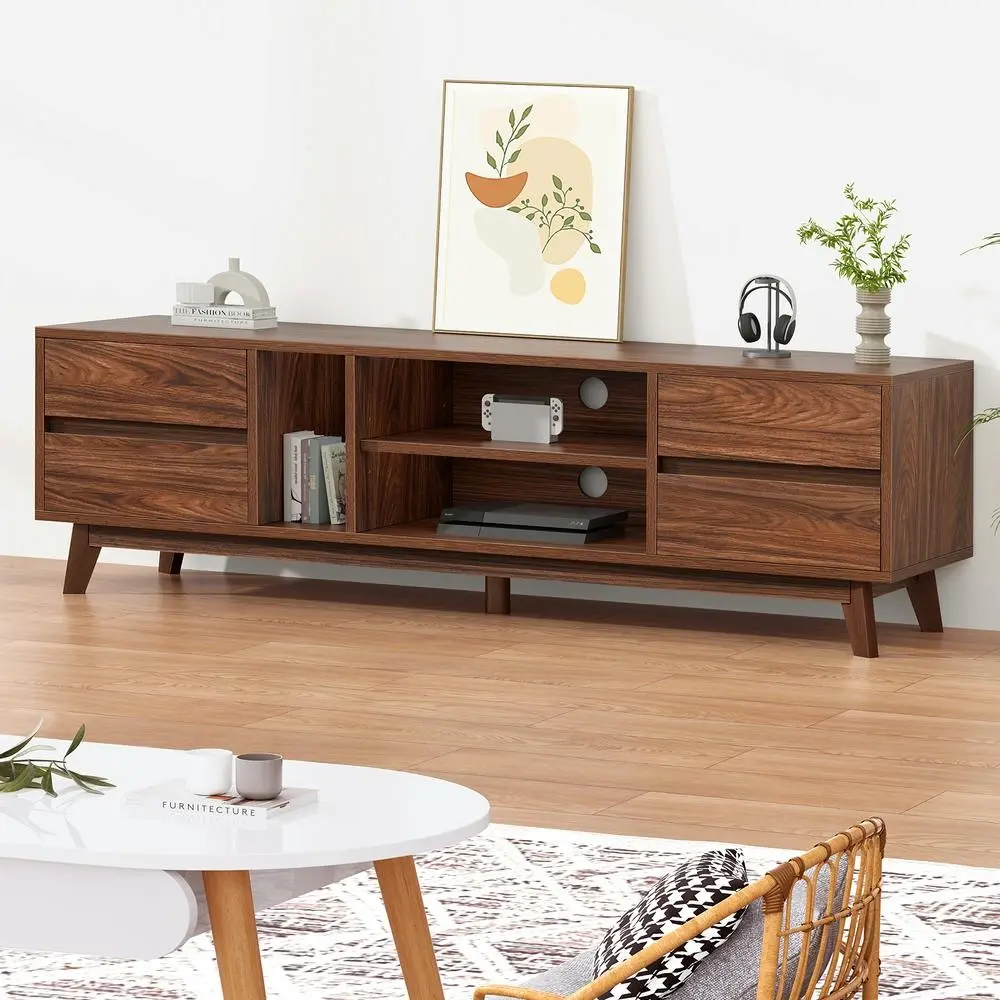 Alfordson Entertainment Unit TV Cabinet Stand 180cm Drawer Shelf Walnut - Furniture