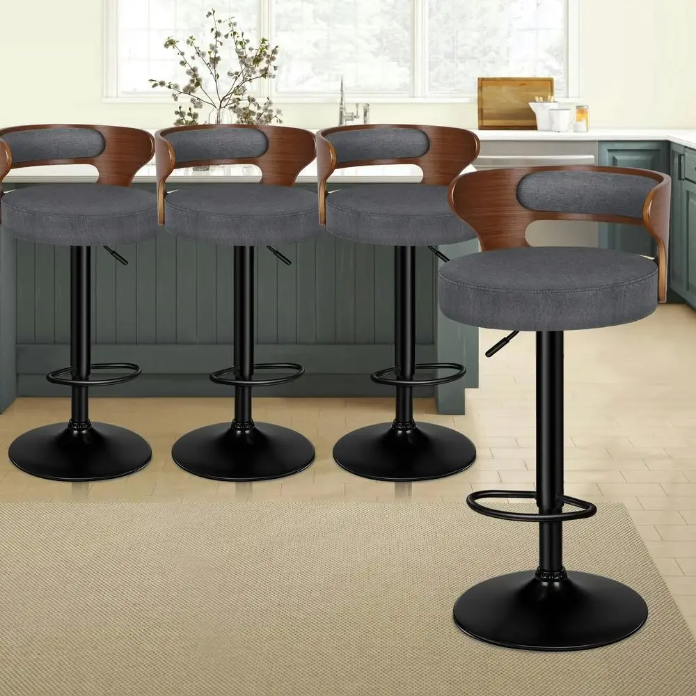 Alfordson 4x Bar Stool Kitchen Swivel Chair Wooden Linen Fabric Ramiro Grey - Furniture