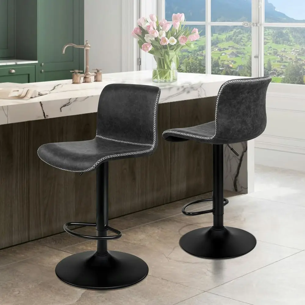 Alfordson Bar Stools Vintage Leather Grey Remy x2 - Furniture