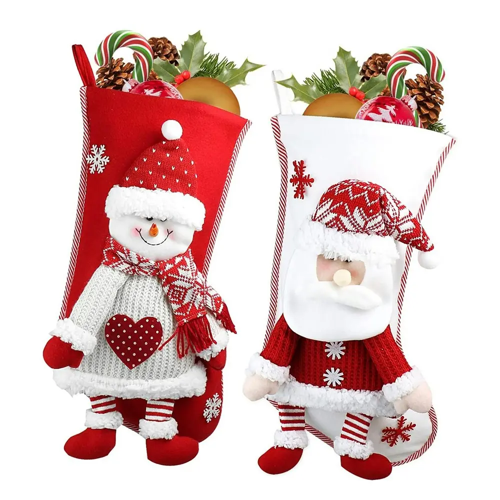 2 Pack Christmas Stockings Santa Claus Snowman Christmas Stockings Xmas Decor - Home & Garden