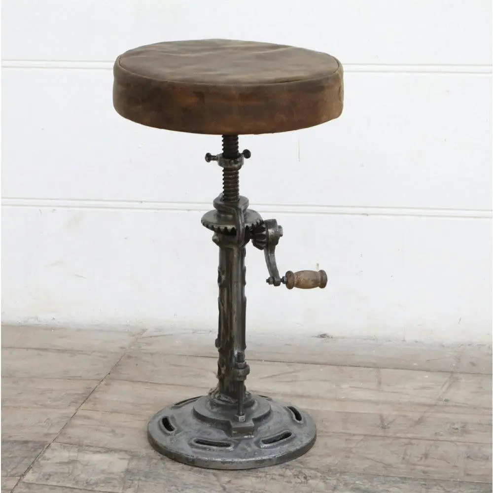 Jasper Vintage Rustic Wind-Up Leather Kitchen Counter Bar Stool