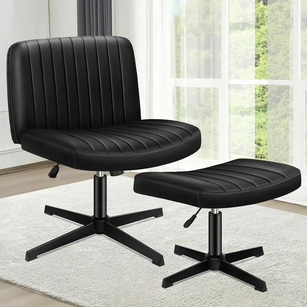 Alfordson Office Chair with Ottoman PU Leather Black - Furniture
