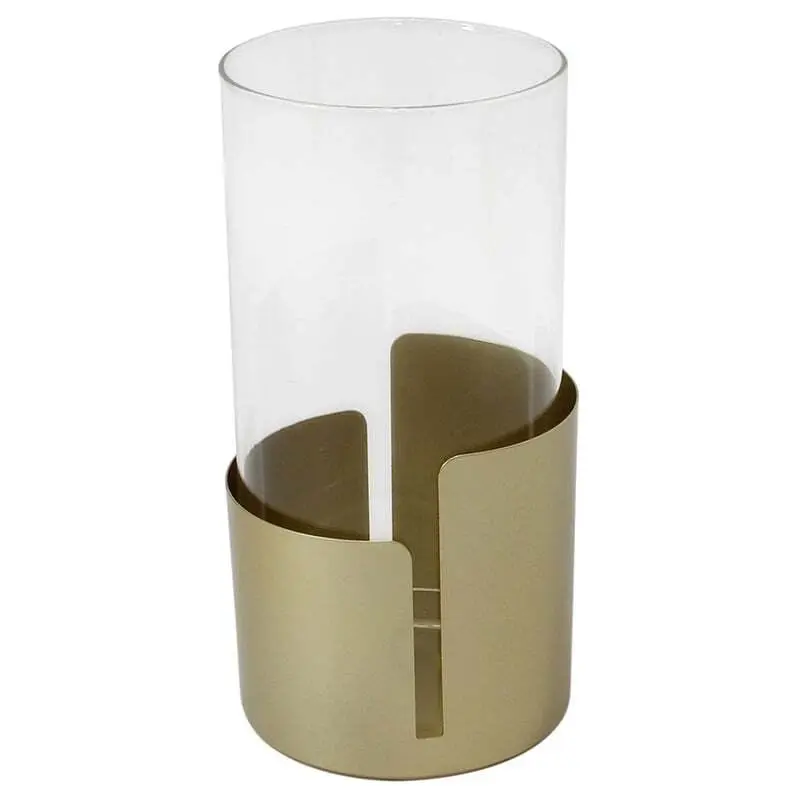Willow & Silk Metal 25cm Golden Pillar Candle Holder - Home & Garden