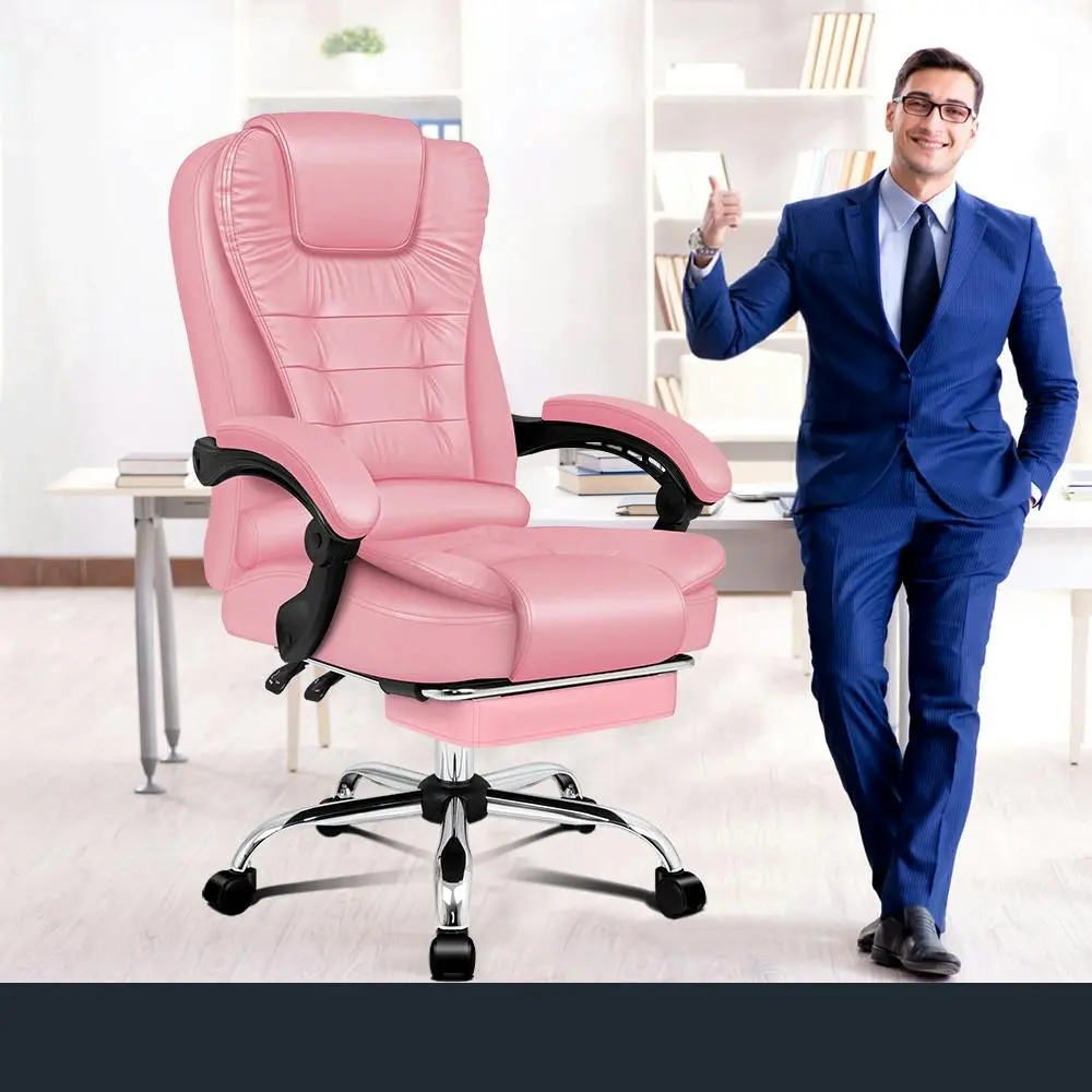 Alfordson Office Chair Executive PU Leather Seat with Footrest Pink - Furniture