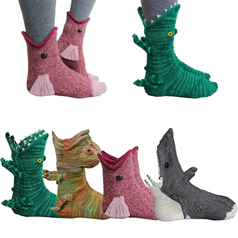 4 Pairs Knit Animal Socks Crocodile Socks Christmas 3D Chameleon Sock Shark Sock - Home & Garden