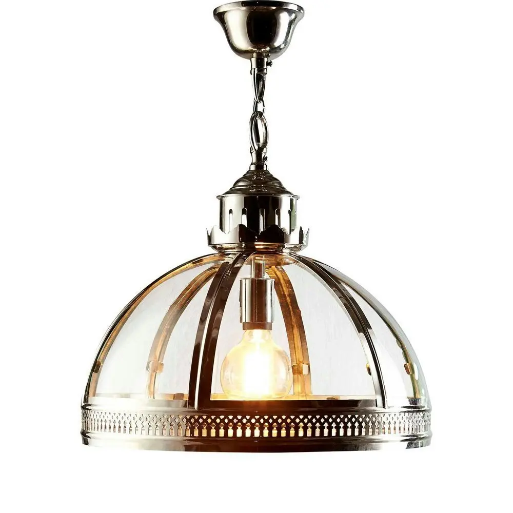 Belle Winston Brass/Glass Ceiling Pendant Light Small 40cm Lamp Shiny Nickel - Home & Garden