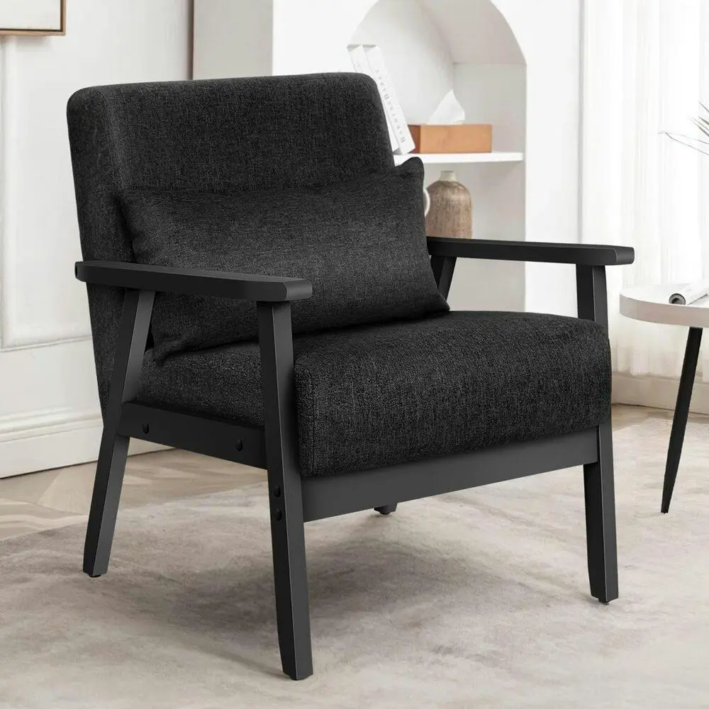 Alfordson Wooden Armchair Lounge Accent Chair Fabric All Black - Over 40% off Living Room Furniture