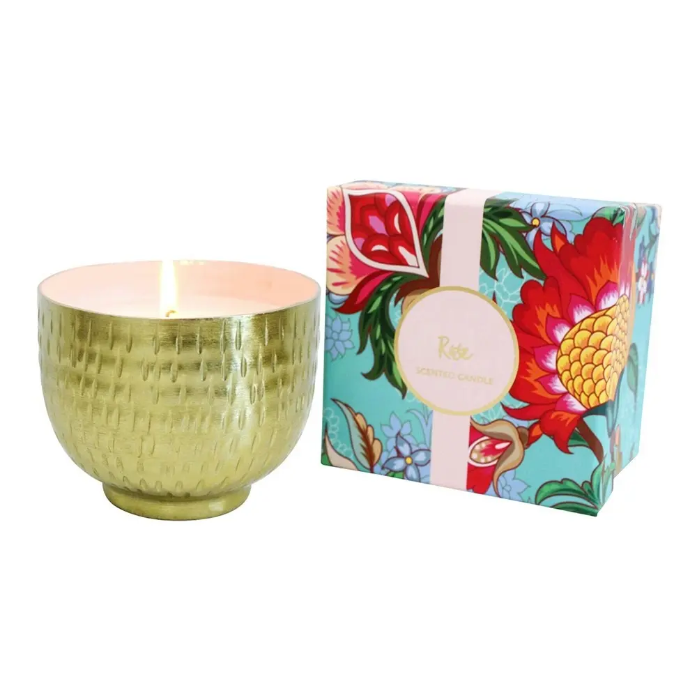 Aluminiuim/Wax 11cm Scented Tealight Candle Rose Home Fragrance Display Gold - Home & Garden