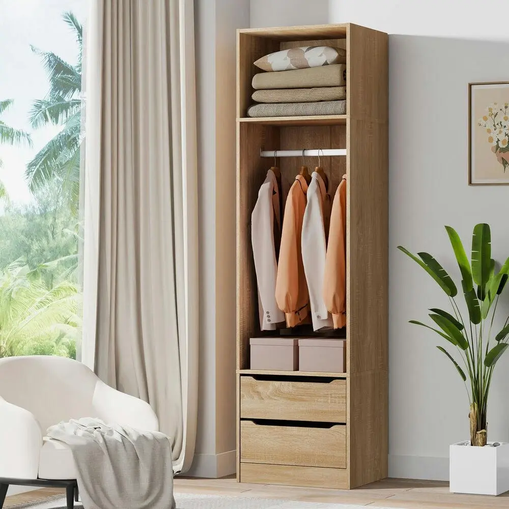 Alfordson Wardrobe Clothes Cabinet Hanging Rod Wood - Furniture