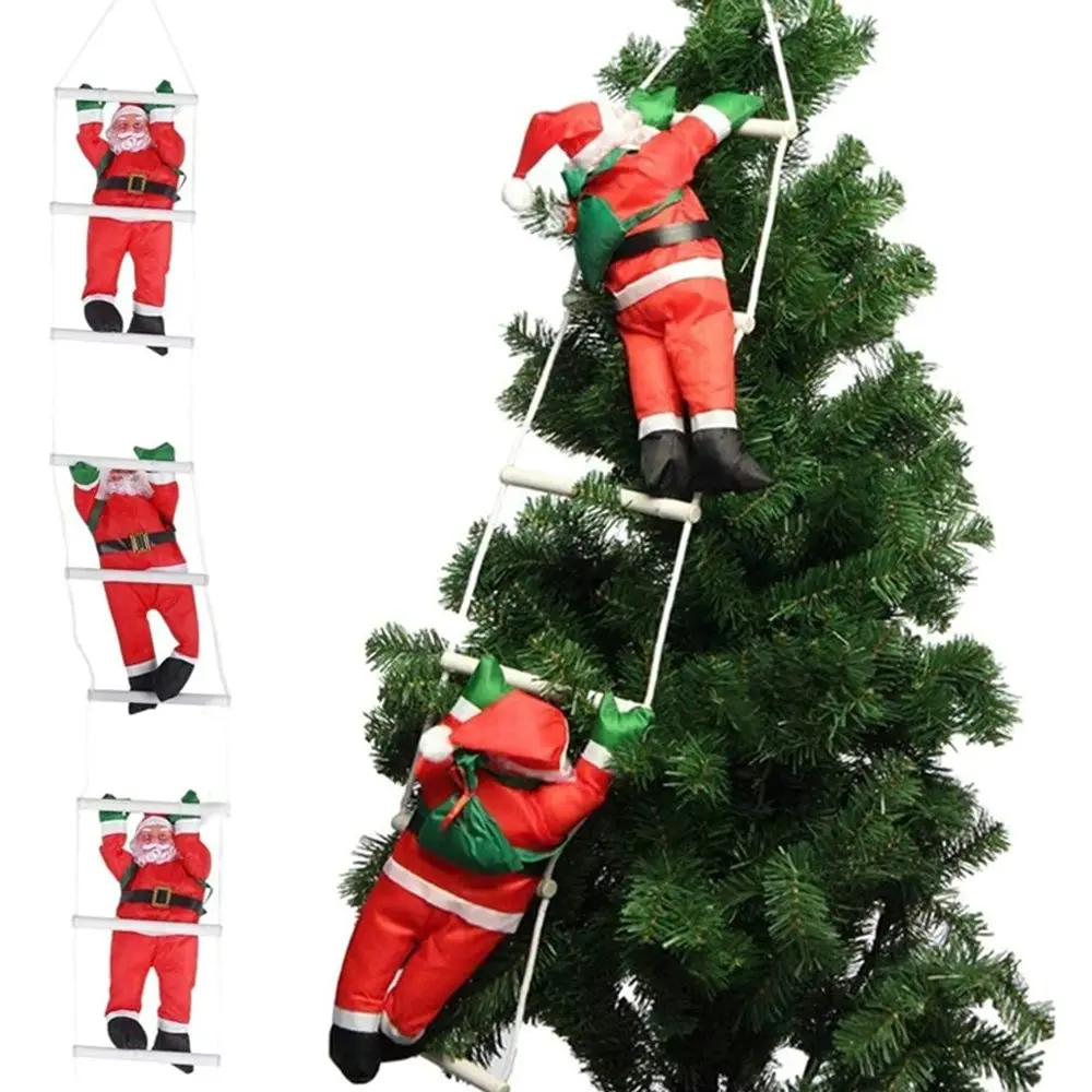 3 Santa Claus Climbing On Rope Ladder Christmas Ornament for Home Door Wall - Home & Garden