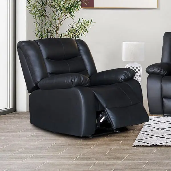 Single Seater Recliner Sofa Chair In Faux Leather Lounge Couch Armchair in Black - Furniture