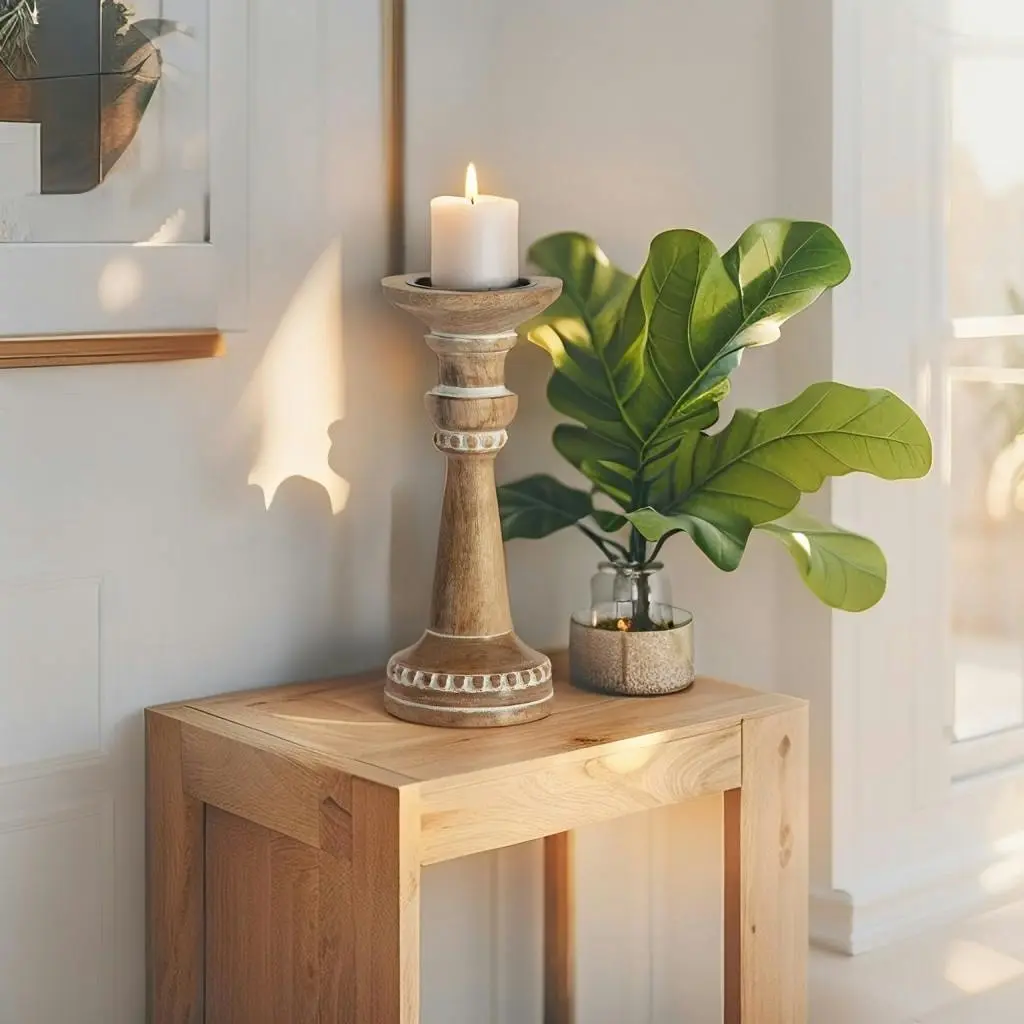 Willow & Silk Handmade Wooden 30.5cm Pillar Candle Holder - Home & Garden
