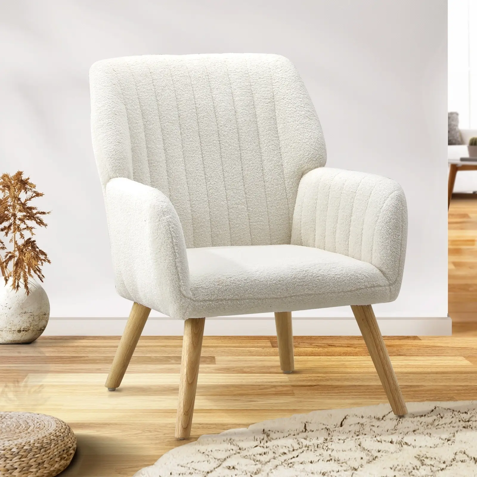 Oikiture Armchair Lounge Sofa Chair Sherpa Accent Chairs Armchairs Couches White - Over 40% off Living Room Furniture