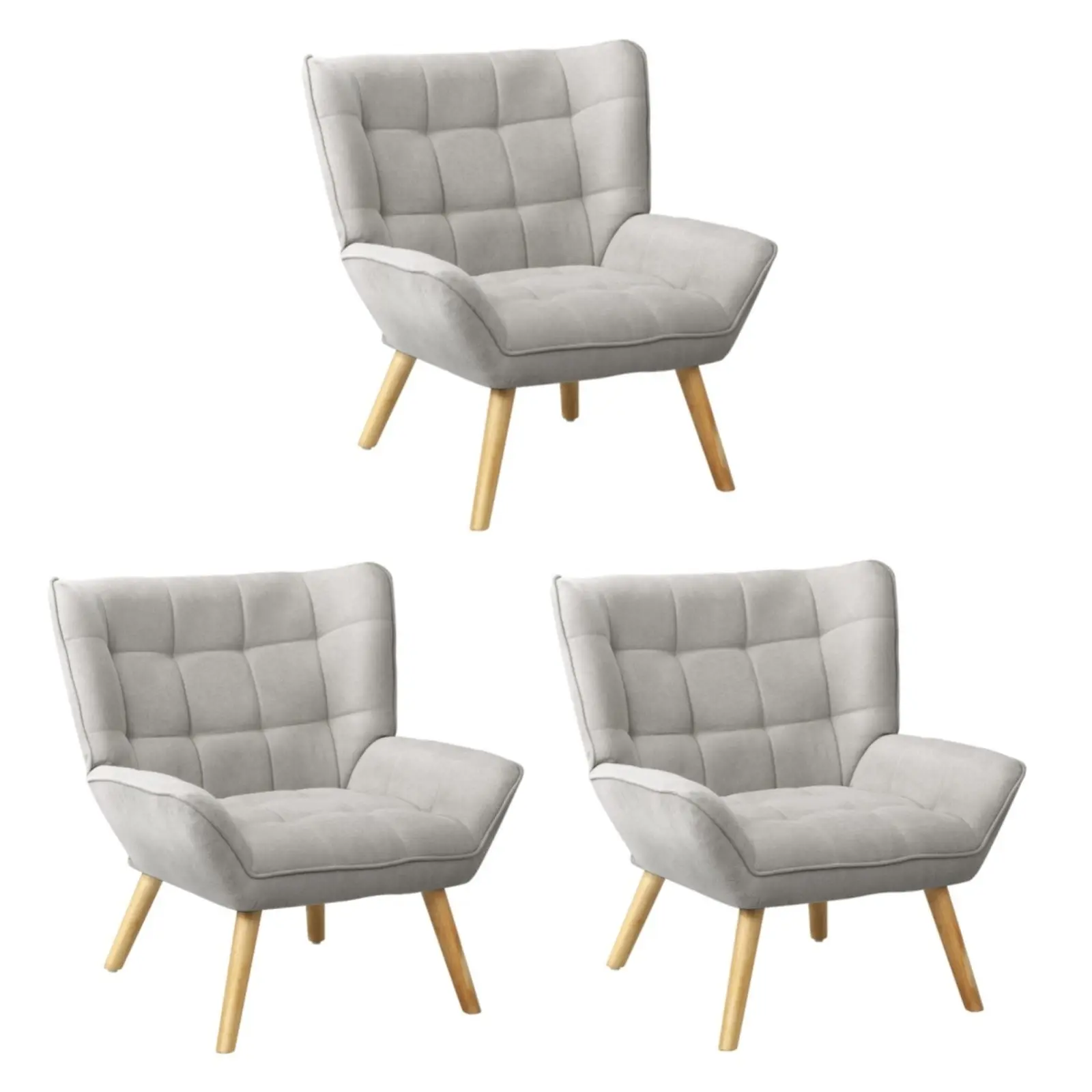 Oikiture 3x Armchair Fabric Grey - Furniture