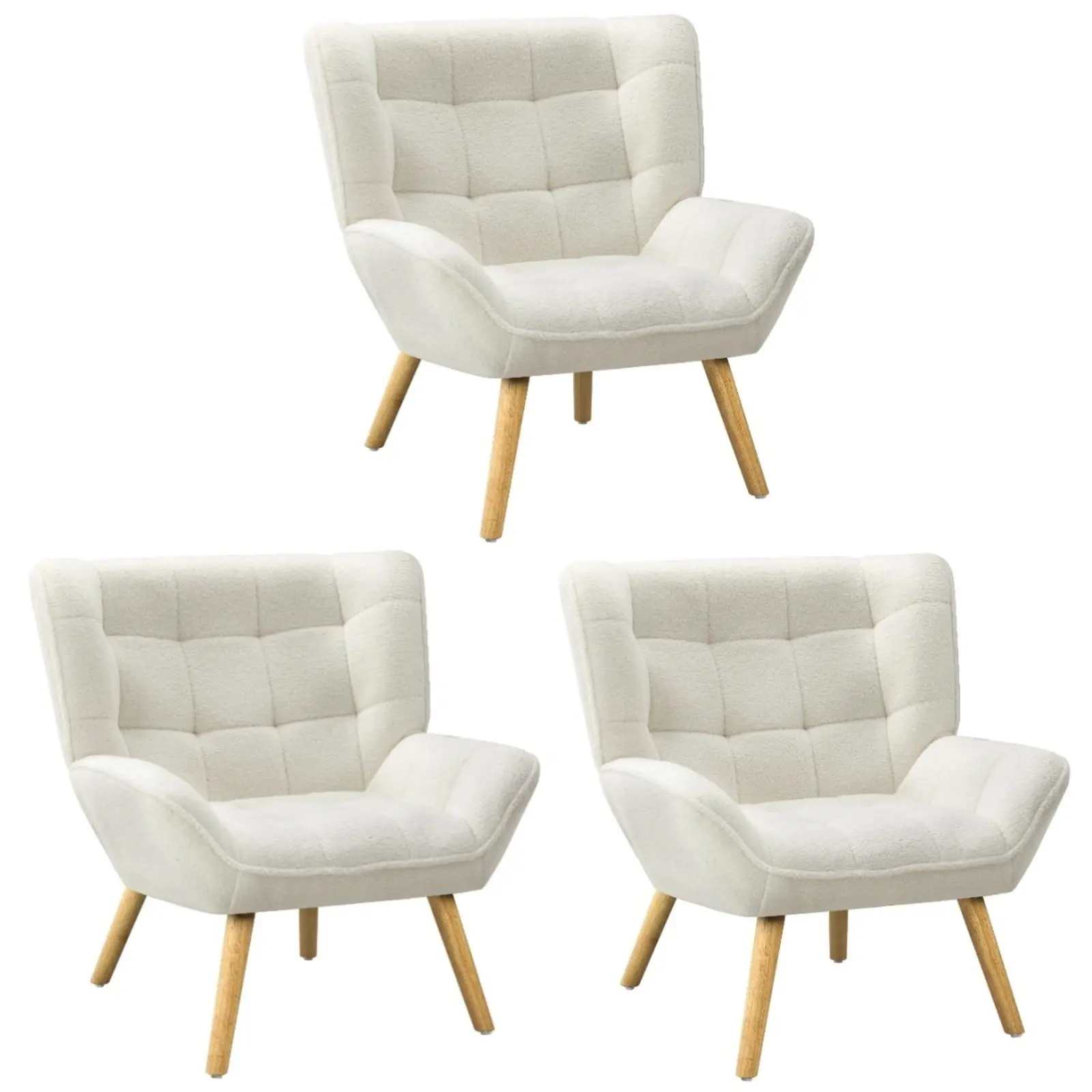 Oikiture 3x Armchair Accent Chairs Sherpa White - Furniture