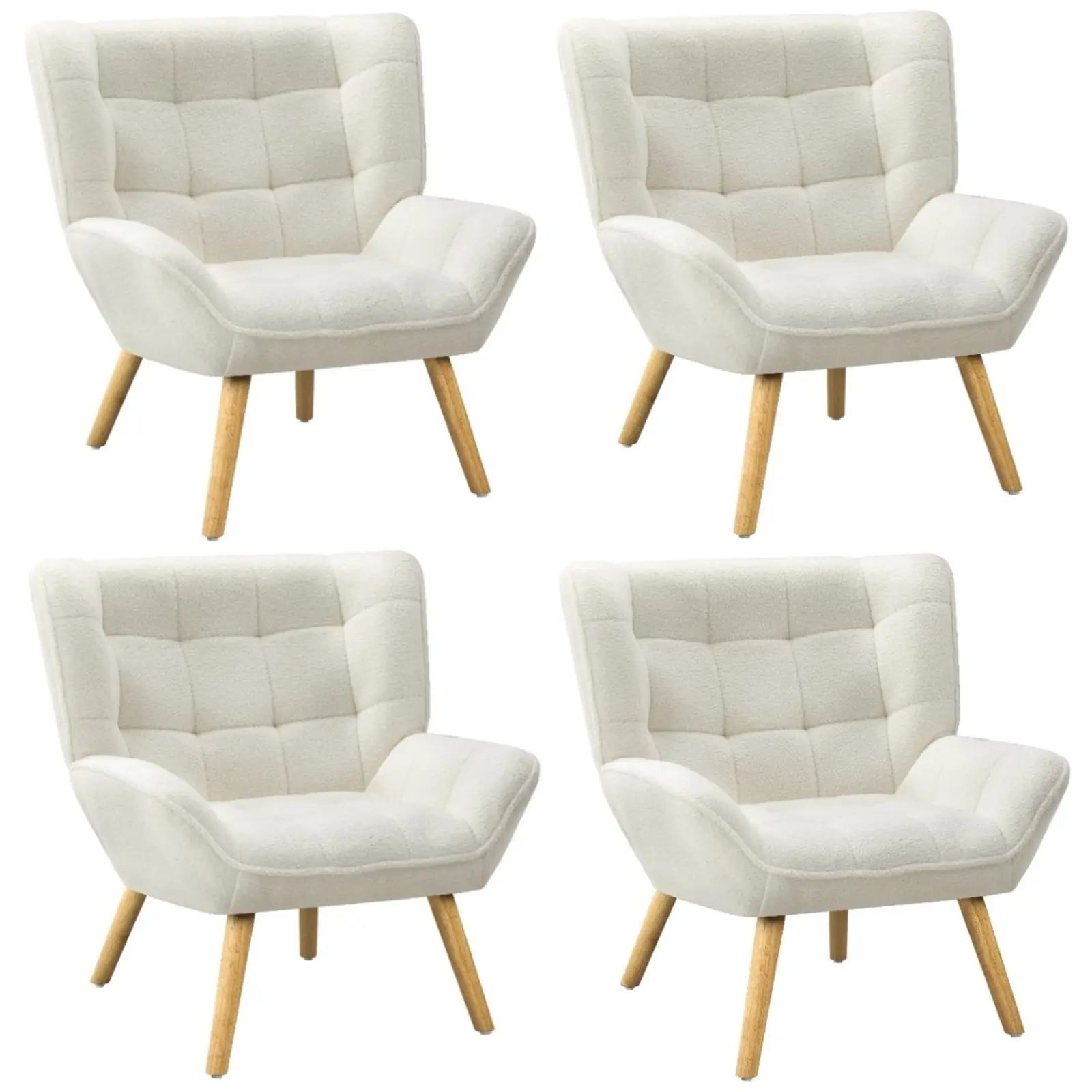 Oikiture 4x Armchair Accent Chairs Sherpa White - Furniture