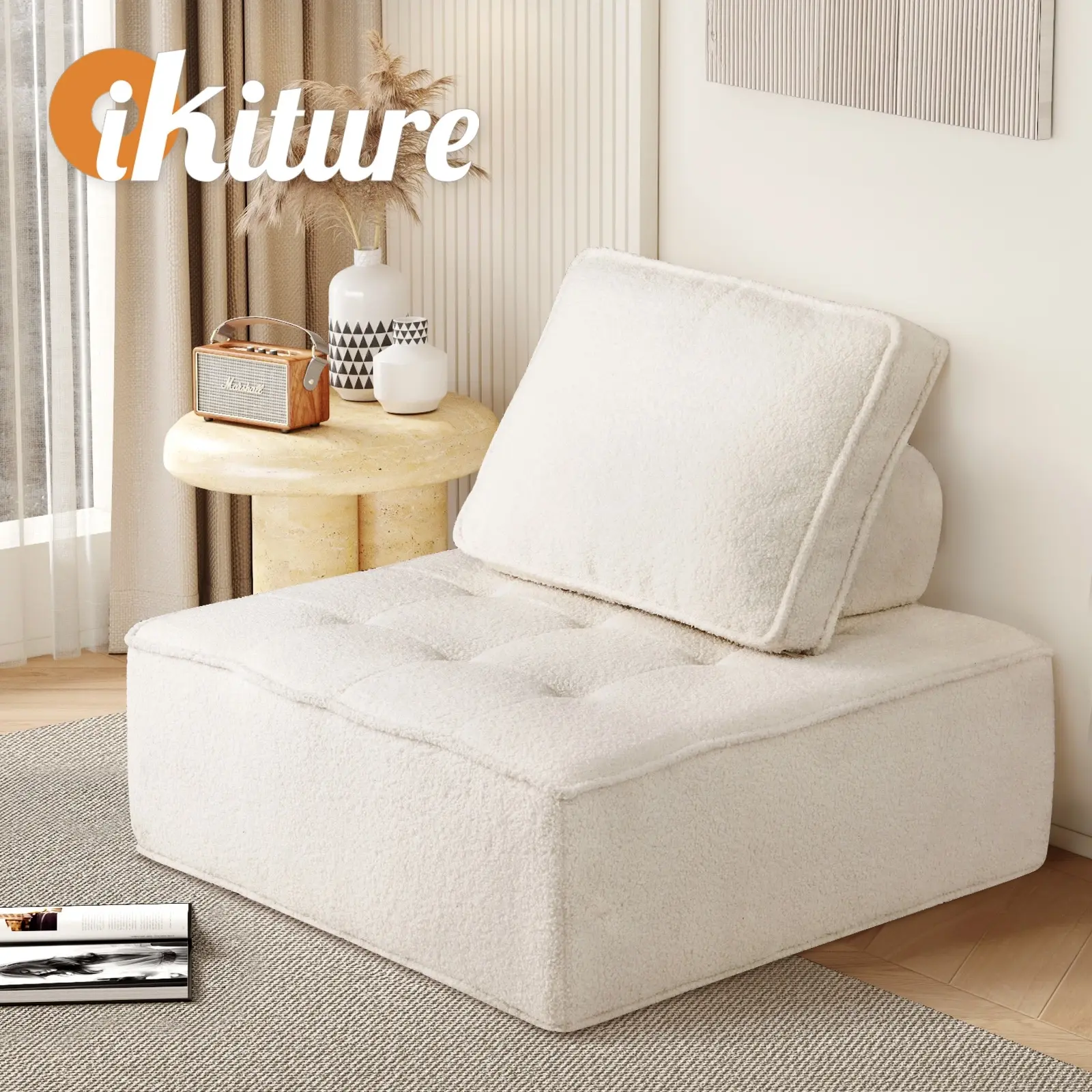 Oikiture Modular Sofa Lounge Chair Armless Adjustable Back Cushion Sherpa White - Furniture