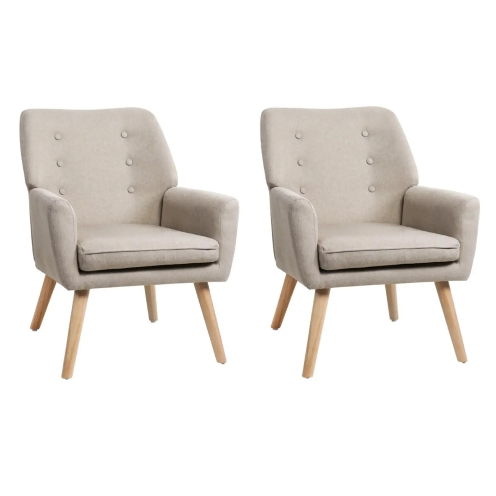Oikiture 2x Armchair Lounge Chair Linen Accent Armchairs Tub Chairs Sofa Beige - Furniture