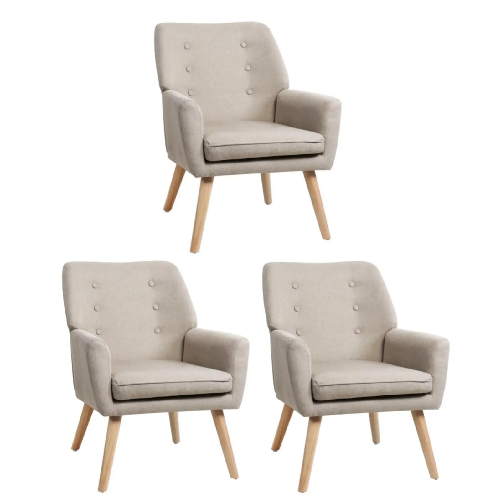 Oikiture 3x Armchair Lounge Chair Linen Accent Armchairs Tub Chairs Sofa Beige - Furniture