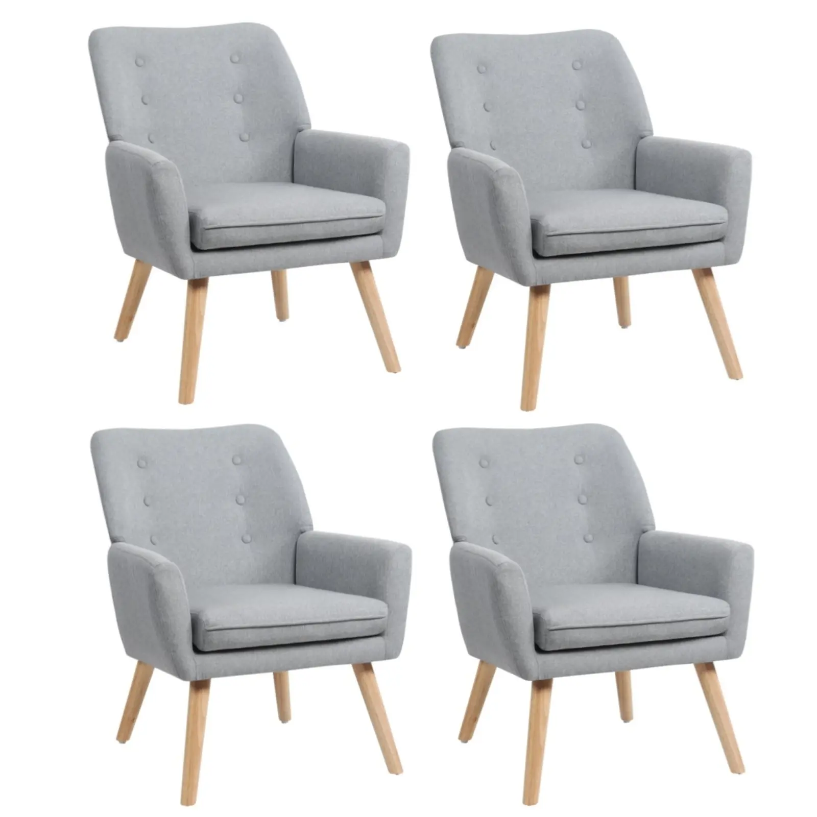 Oikiture 4x Armchair Lounge Chair Linen Accent Armchairs Tub Chairs Sofa Grey - Furniture