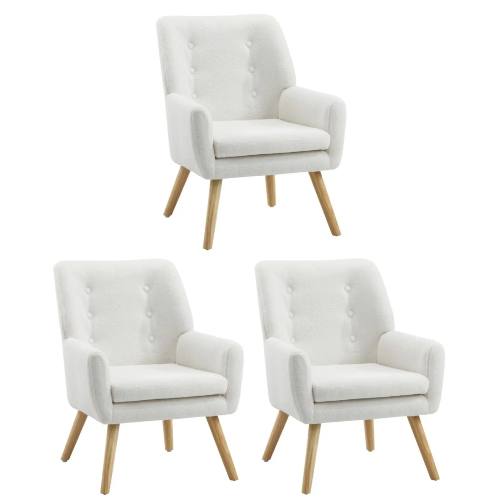 Oikiture 3x Armchair Lounge Chair Sherpa Accent Armchairs Tub Chairs Sofa White - Furniture