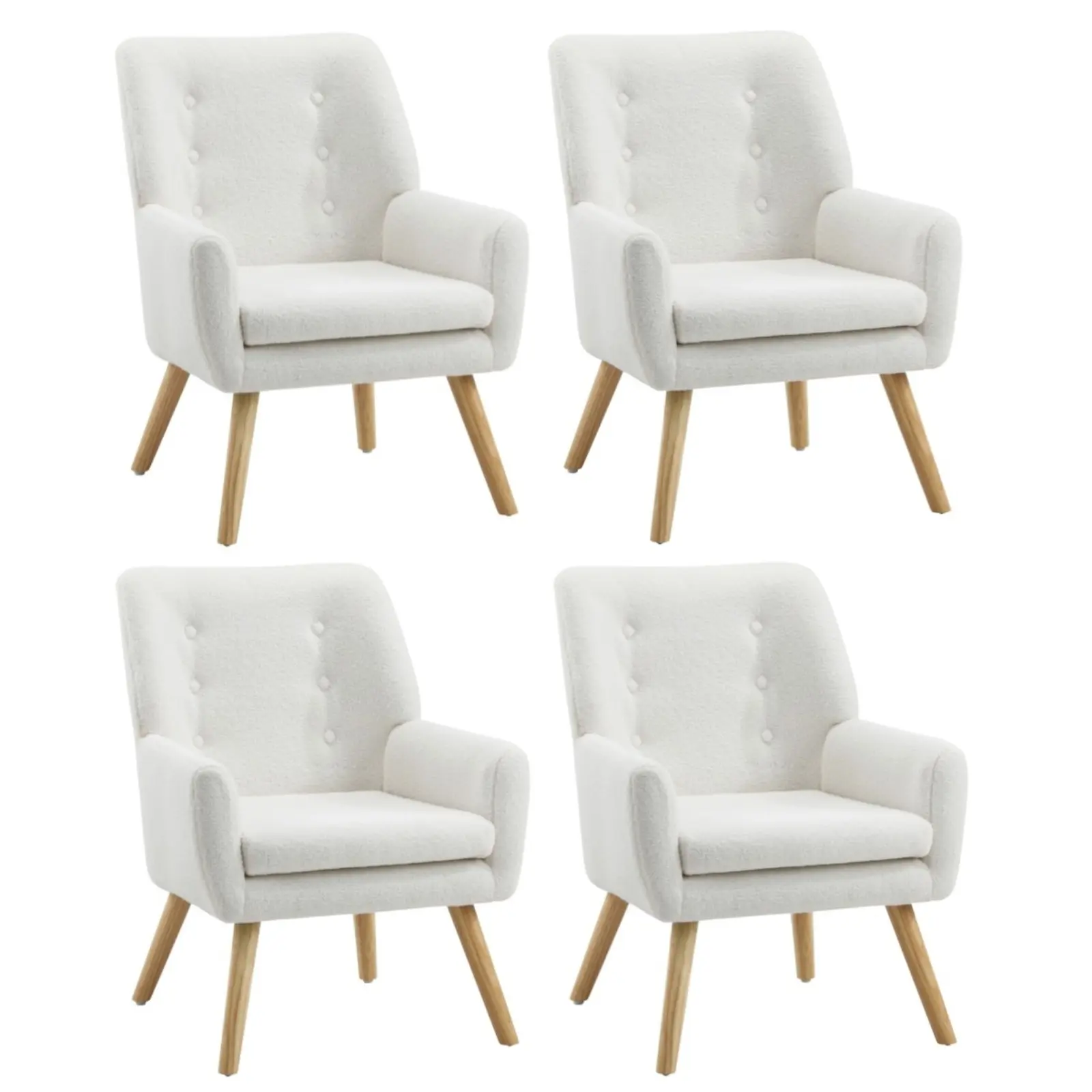 Oikiture 4x Armchair Lounge Chair Sherpa Accent Armchairs Tub Chairs Sofa White - Furniture