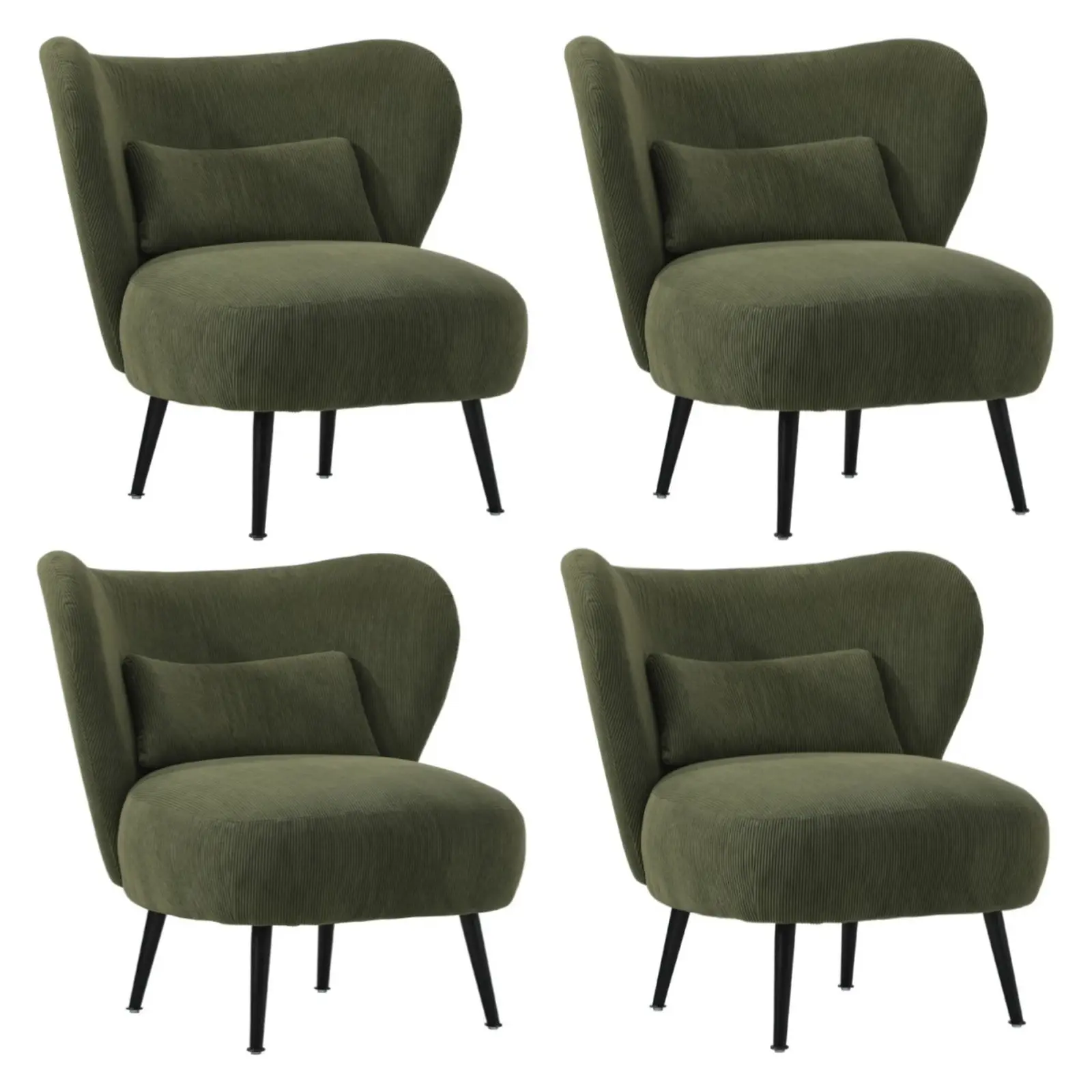 Oikiture 4x Armchair Lounge Chair with Lumbar Pillow Wingback Velvet Green - Furniture