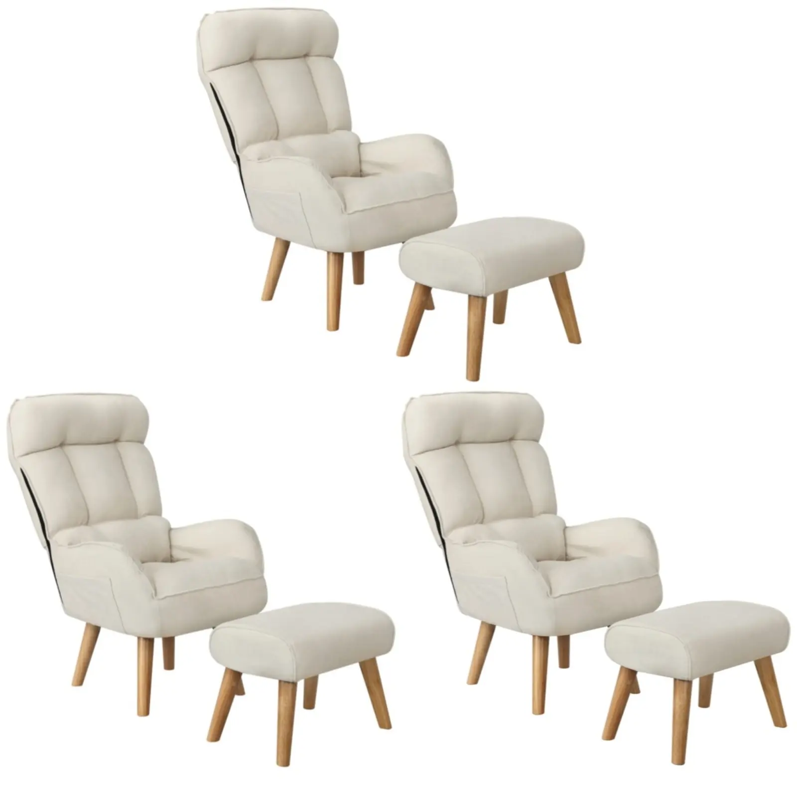 Oikiture 3x 360 Swivel Recliner Armchair Lounge Ottoman Chair With Stool Beige - Furniture