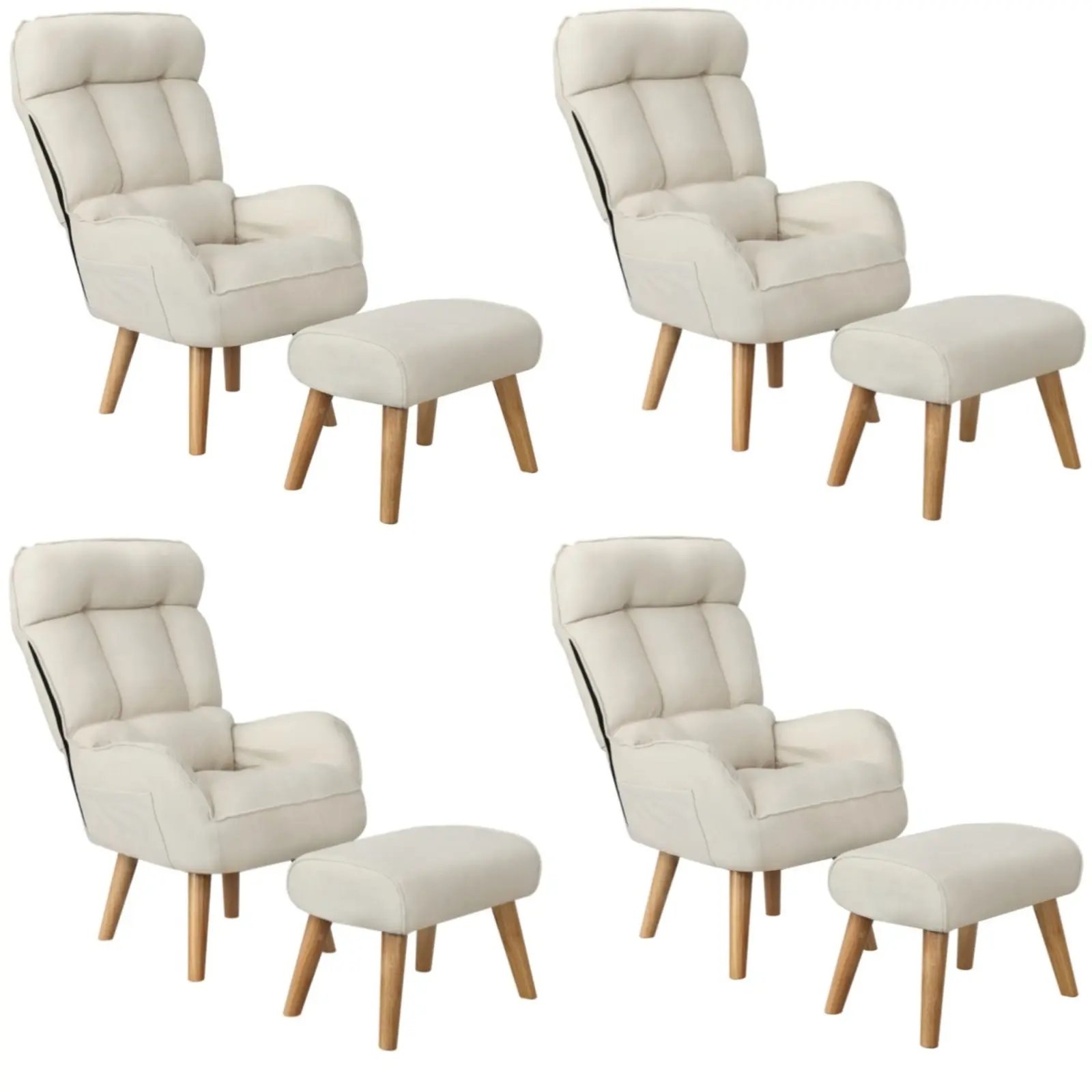 Oikiture 4x 360 Swivel Recliner Armchair Lounge Ottoman Chair With Stool Beige - Furniture