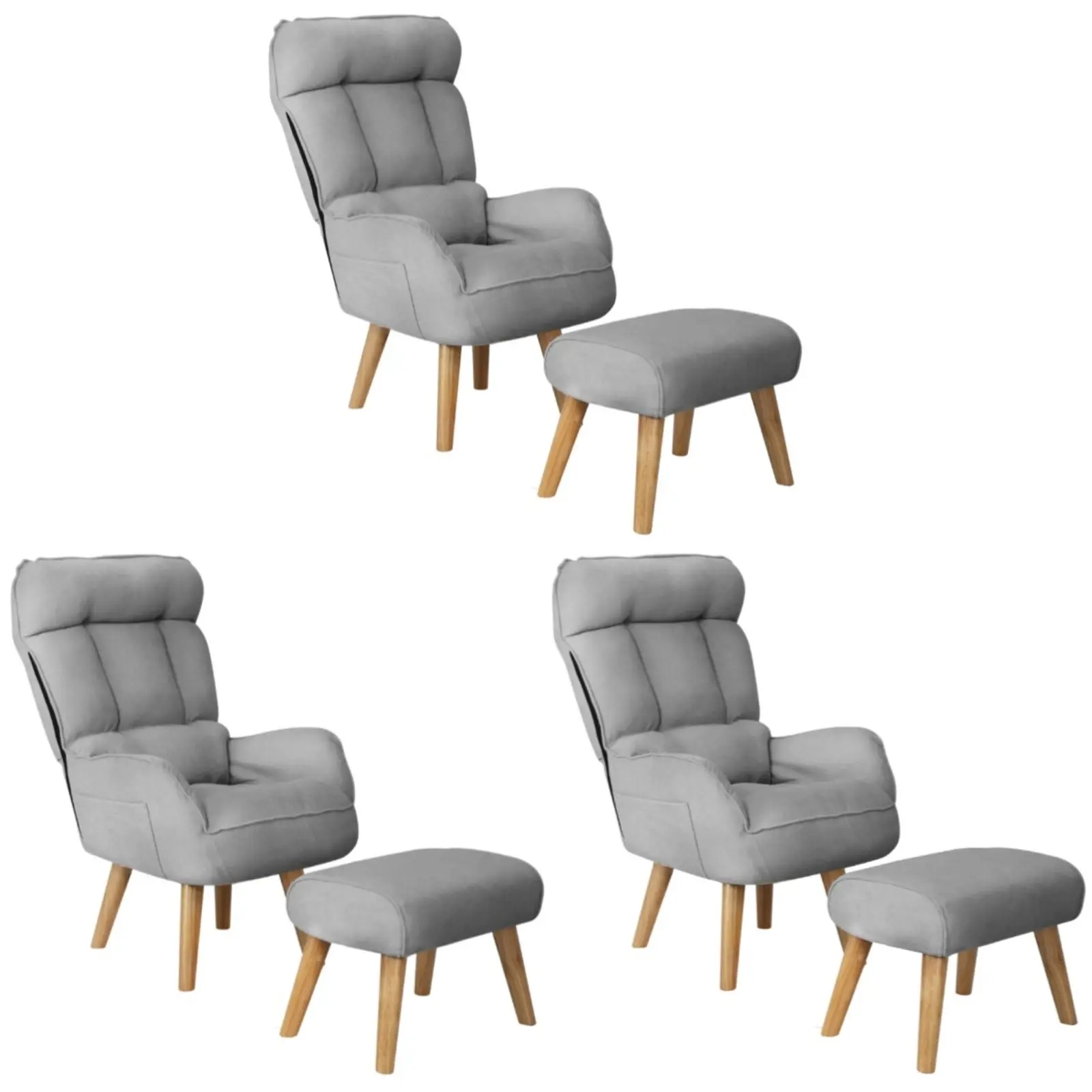 Oikiture 3x 360 Swivel Recliner Armchair Lounge Ottoman Chair With Stool Grey - Furniture