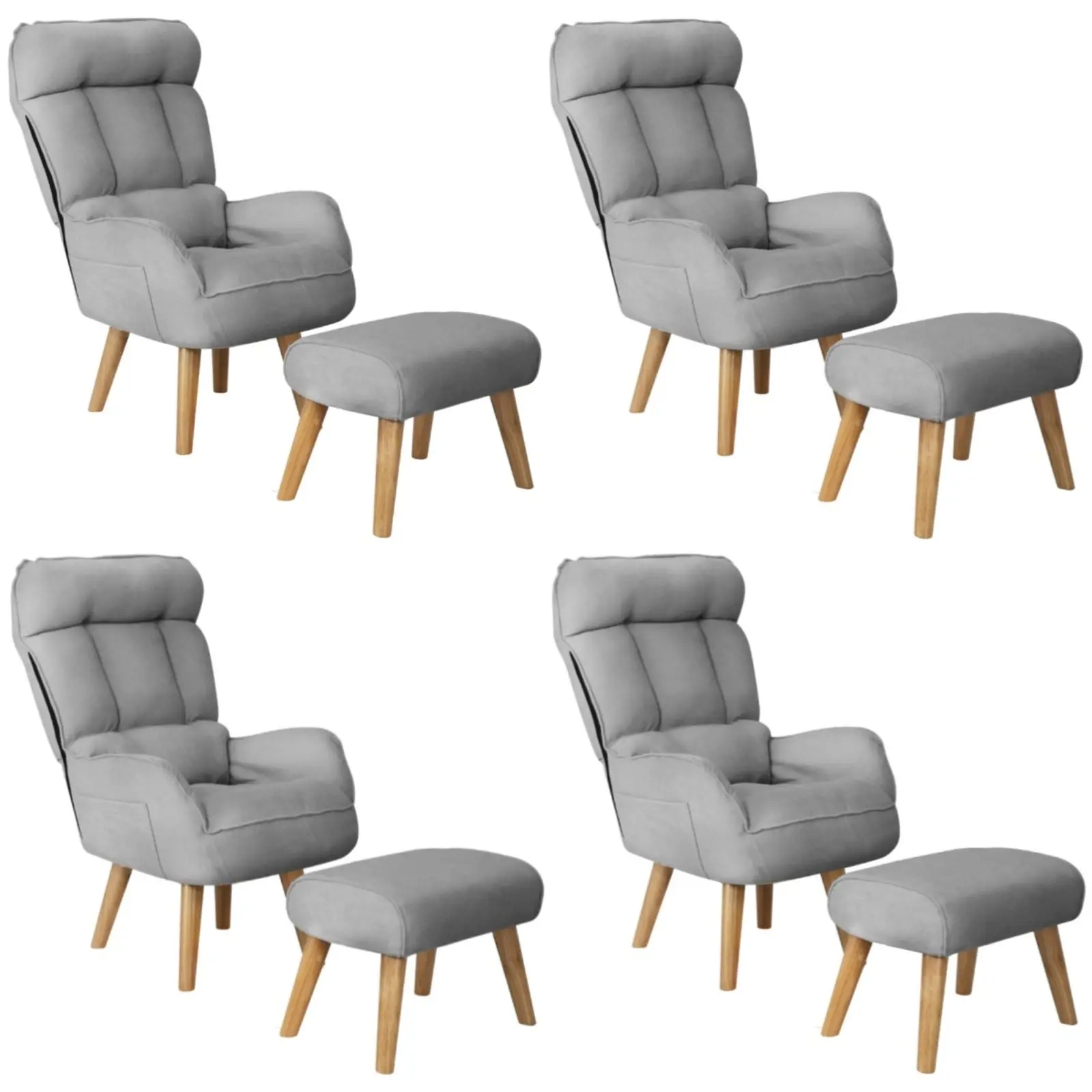 Oikiture 4x 360 Swivel Recliner Armchair Lounge Ottoman Chair With Stool Grey - Furniture