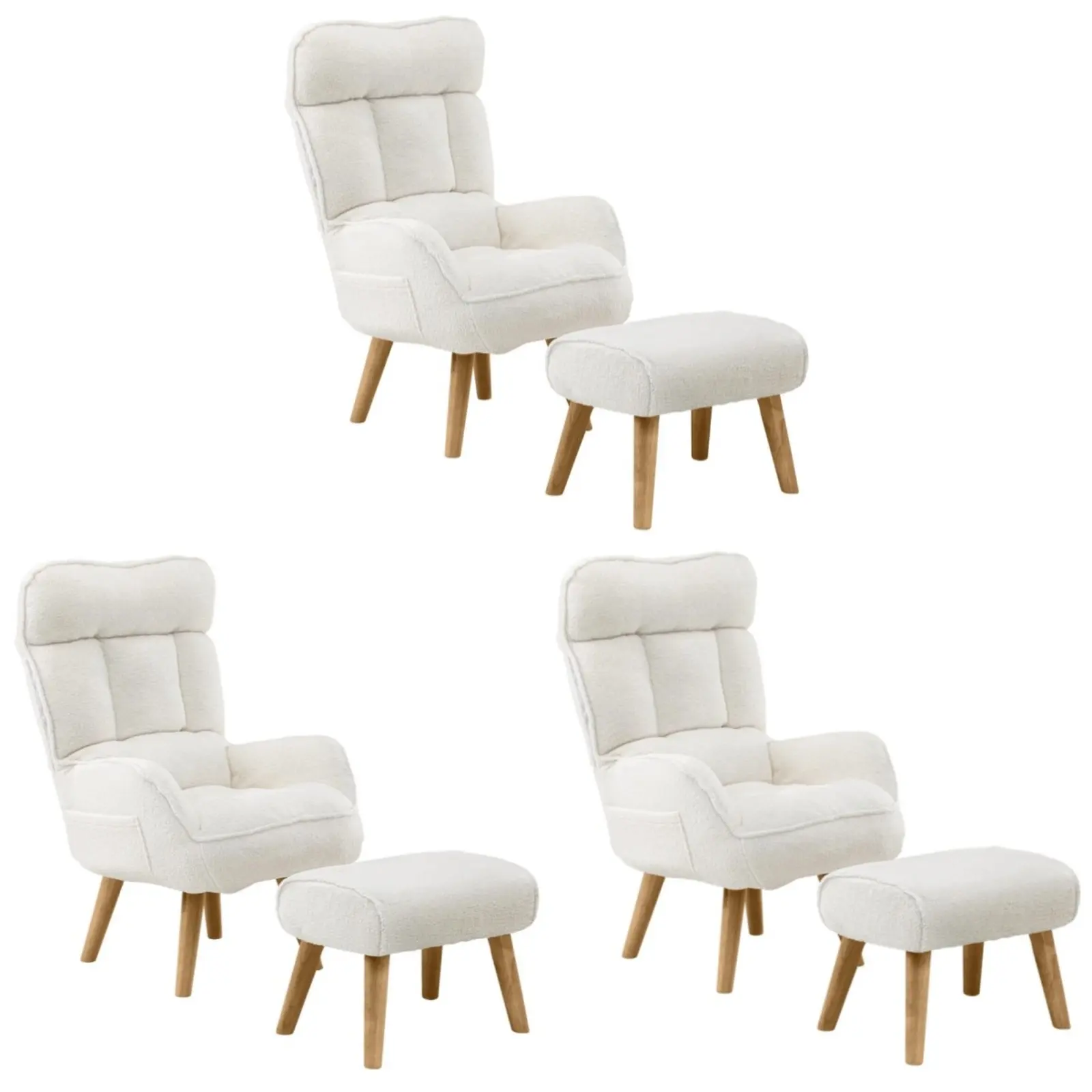 Oikiture 3X 360 Swivel Recliner Armchair Lounge Ottoman Chair With Stool Sherpa - Furniture