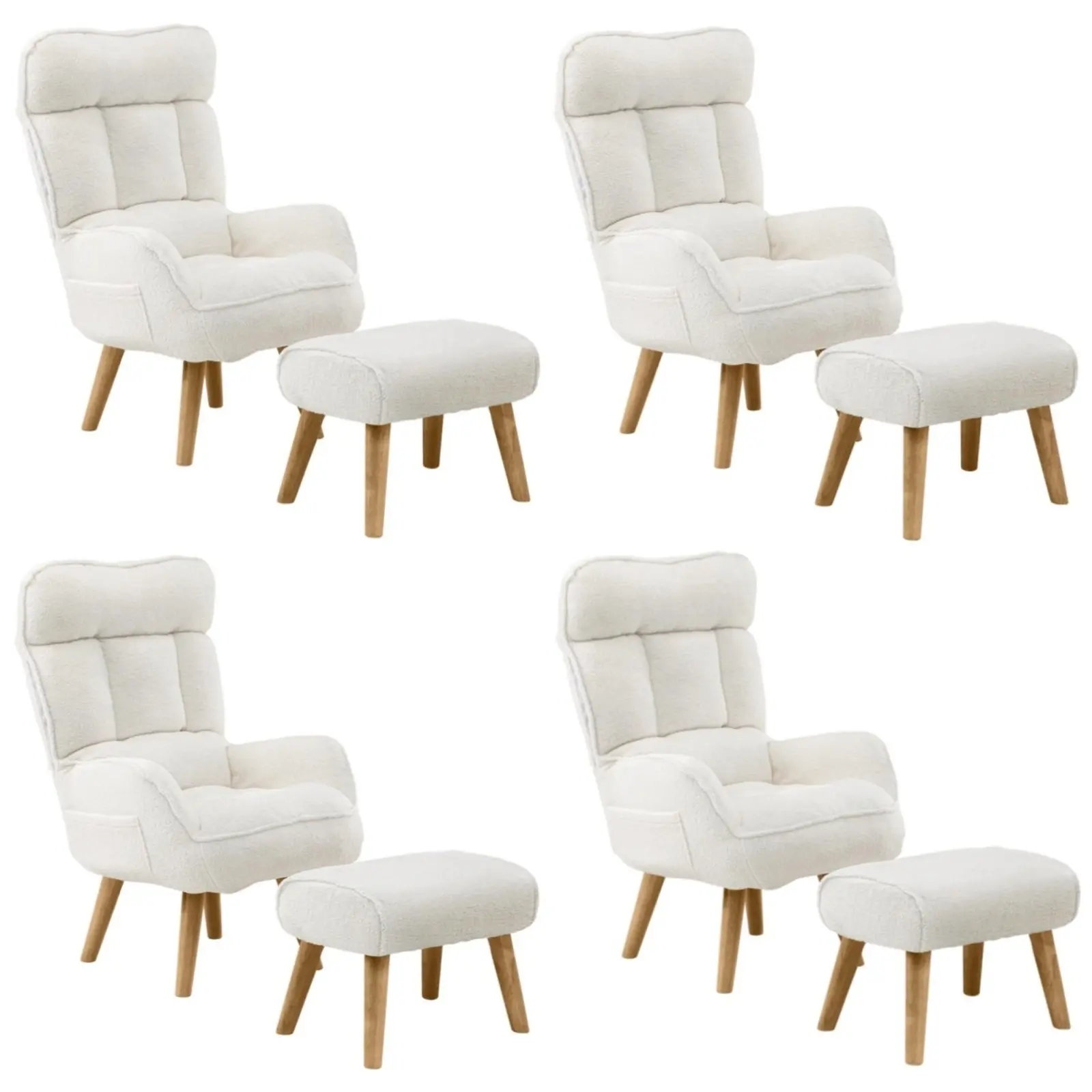 Oikiture 4X 360 Swivel Recliner Armchair Lounge Ottoman Chair With Stool Sherpa - Furniture