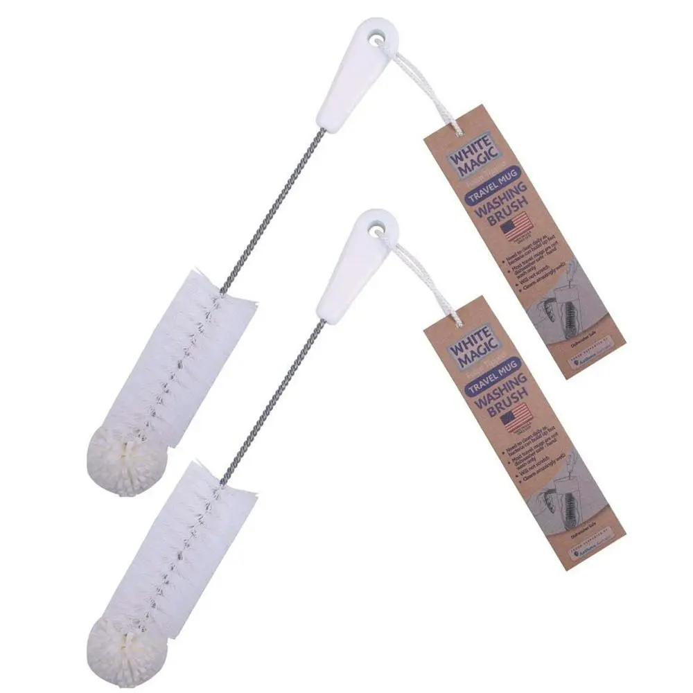 2x White Magic 37cm Foam Tipped Washing Brush Cleaner For Travel Drink Mug White - Home & Garden