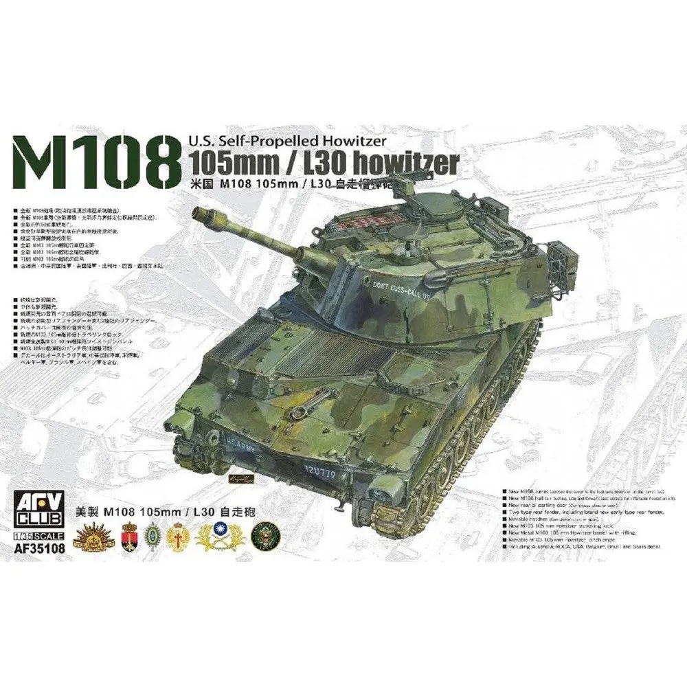 AFV Club AF35108 1/35 105mm/L30 howitze M108 U.S. SelfPropelled Howitze AUS DECAL Plastic Model Ki - Hobbies