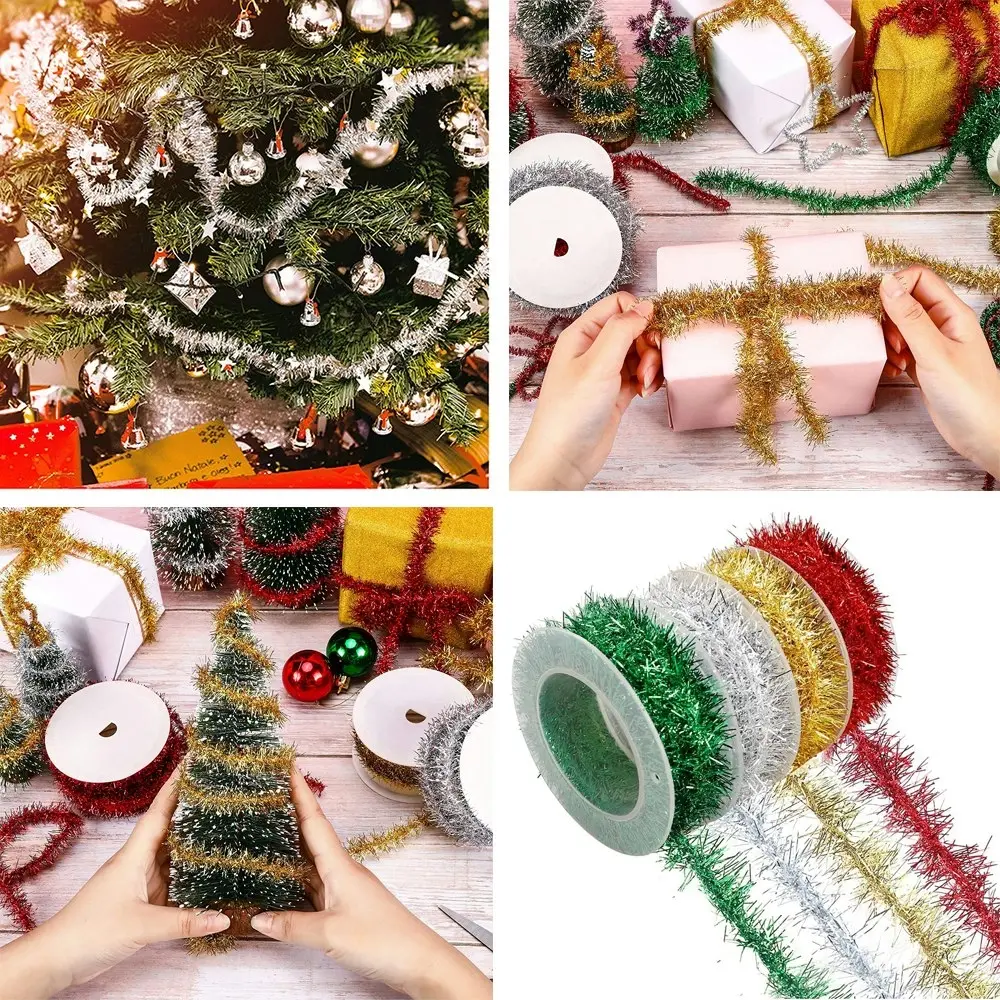 4 Rolls Metallic Tinsel Garland Multicolor Glitter Ribbon Glitter Hanging Rope - Home & Garden