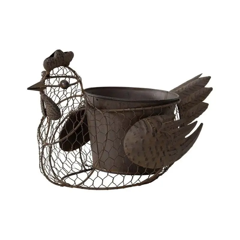 Willow & Silk Metal 35cm Rustic Garden Wire Chicken Planter/Pot Holder - Home & Garden