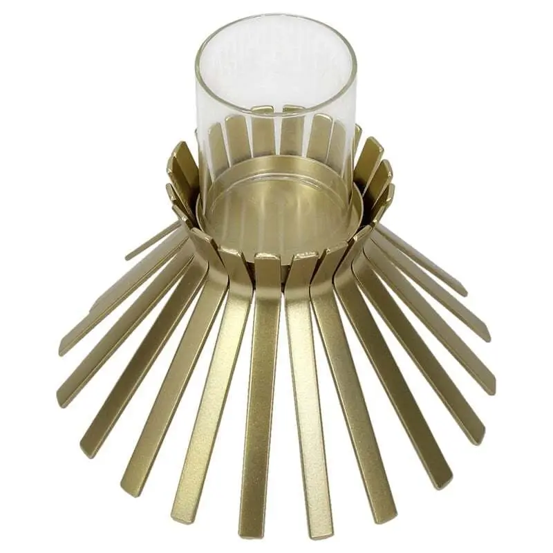 Willow & Silk Metal Glass 21cm Slatted Golden Sticks Candle Holder - Home & Garden