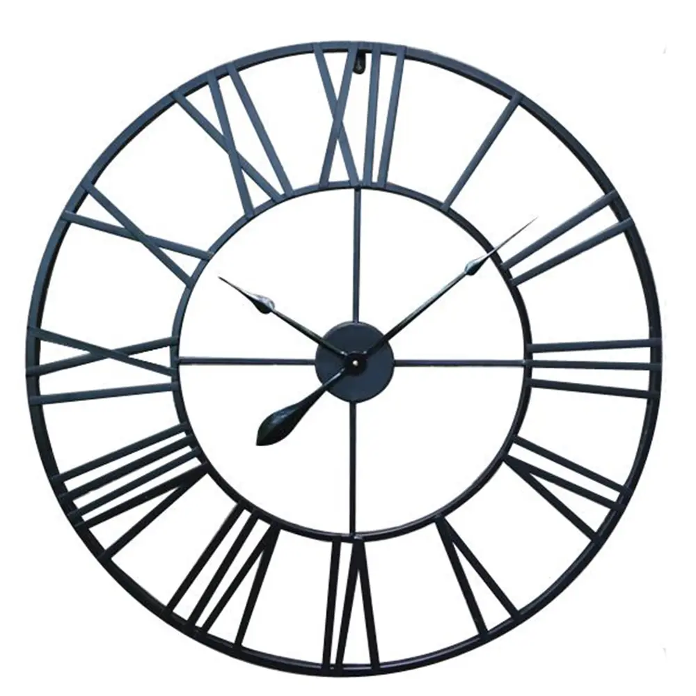 Salesbay Round Wall Clock Metal Industrial Iron Vintage Antique - Home & Garden