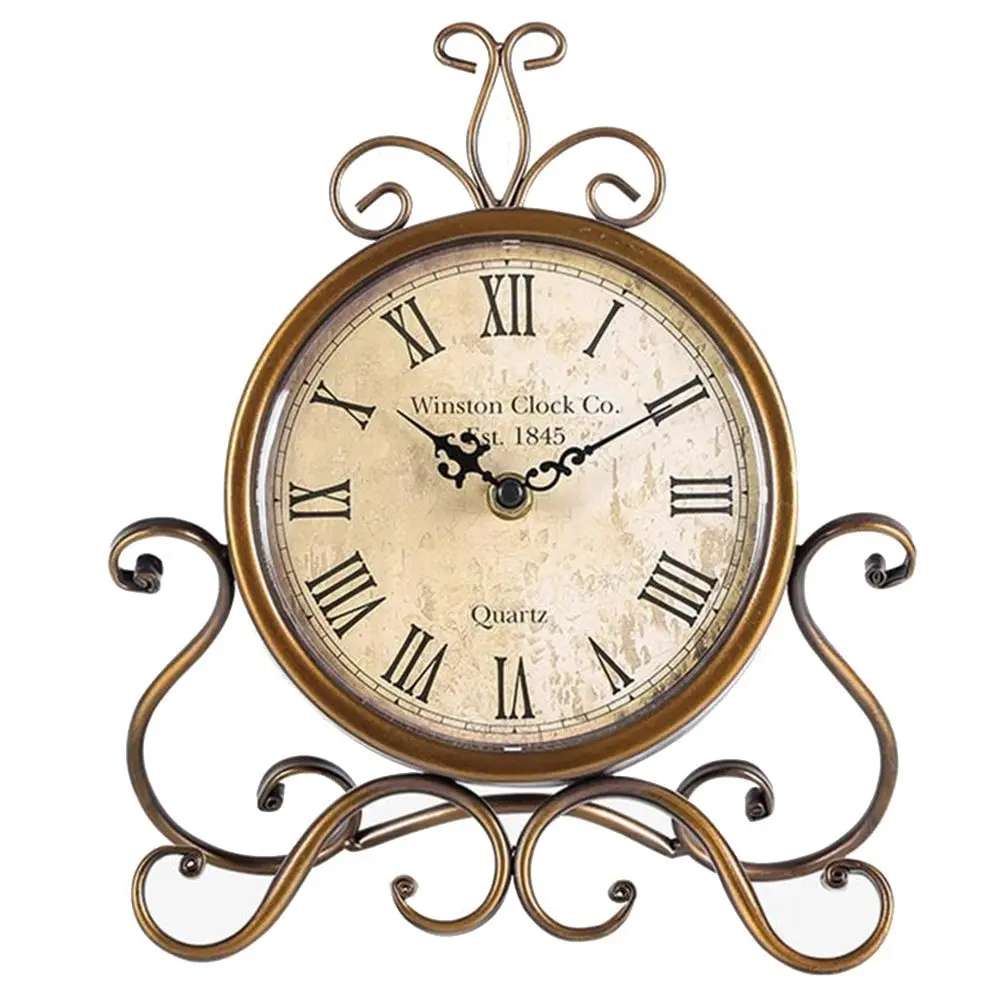 Salesbay 24cm Vintage Style Round Clock Table Bedside Desk Silent French Country Decor - Home & Garden