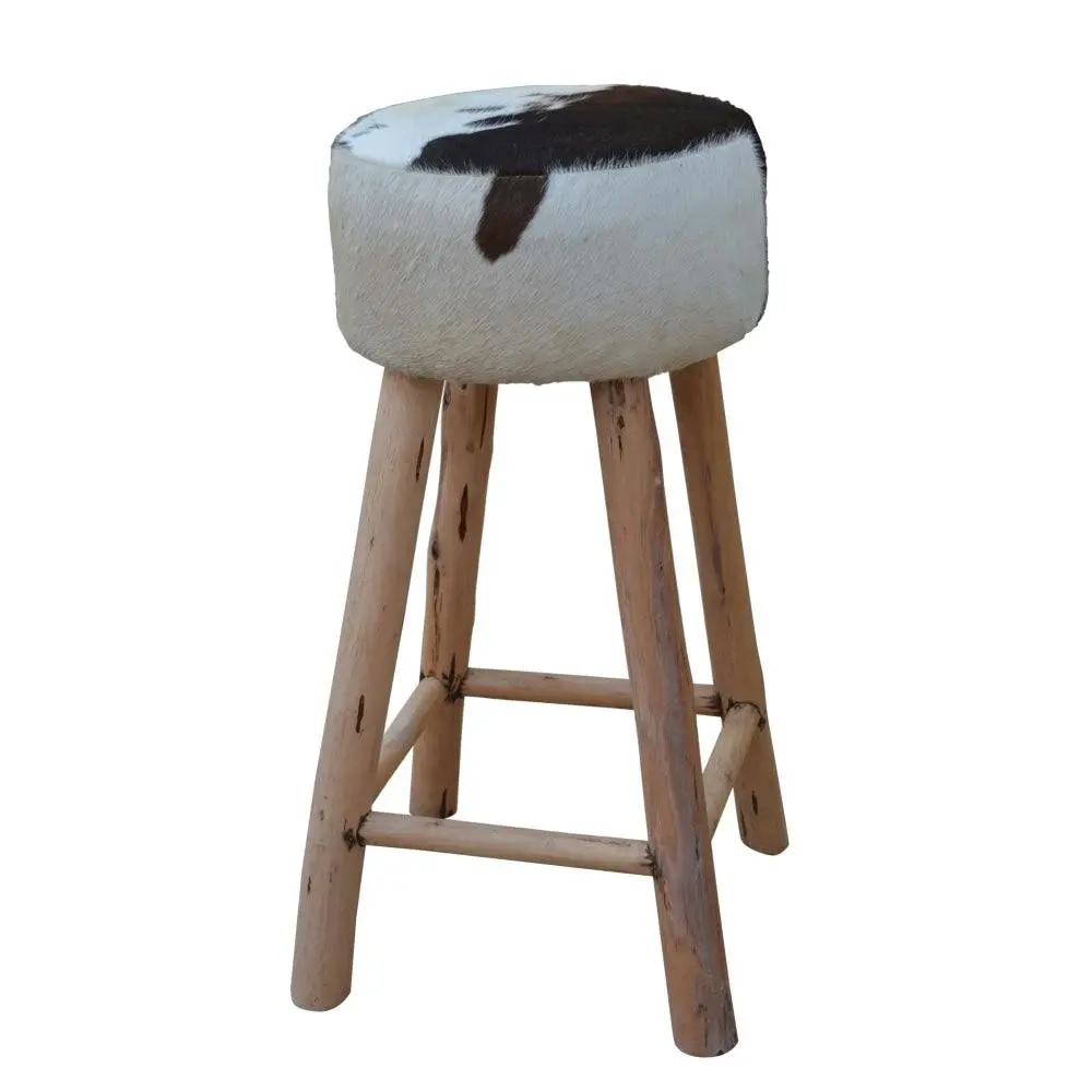 Amari Cowhide Kitchen Counter Bar Stool 78cm Wooden Legs - Furniture