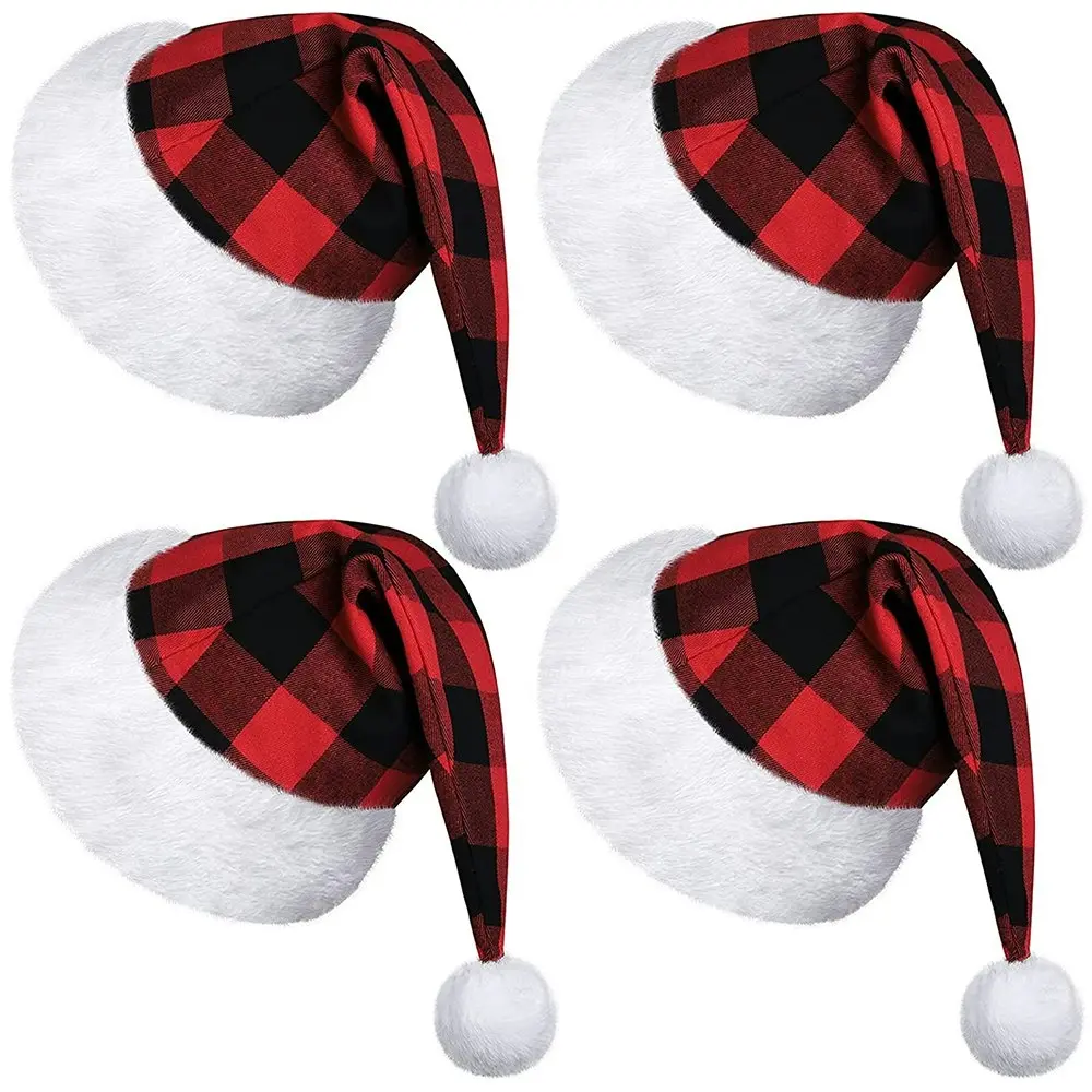 4 Pack Christmas Santa Hats Christmas Plaid Santa Hat for Adults and Kids - Home & Garden