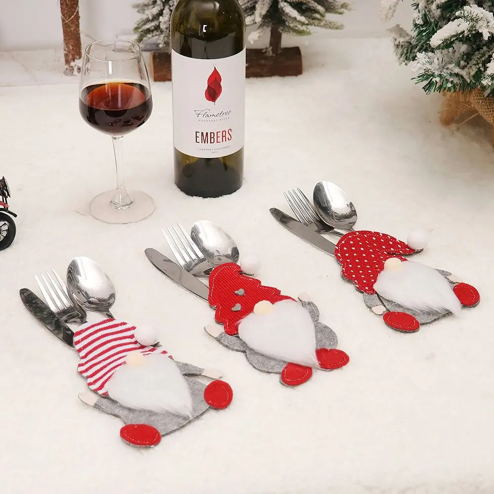3 Pcs Christmas Gnome Tableware Holder Pockets Set Knife Spoon Fork Bags - Up to 60% Off Christmas Decoration Specials