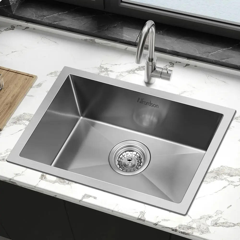 Alfordson Kitchen Sink Stainless Steel Drop in Flush Under Mount Bowl 450X300MM - Hardware