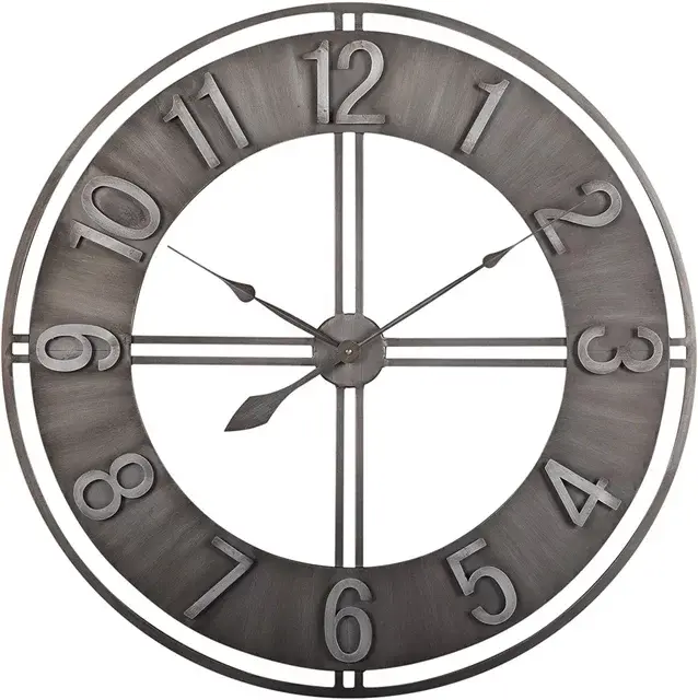 Salesbay 80cm Round Large Wall Clock Metal Industrial Vintage French Antique - Home & Garden