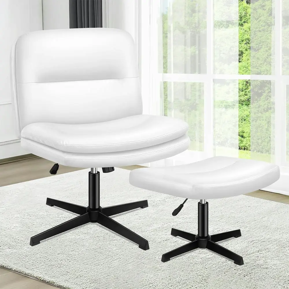 Alfordson Office Chair with Ottoman PU Leather White - Furniture