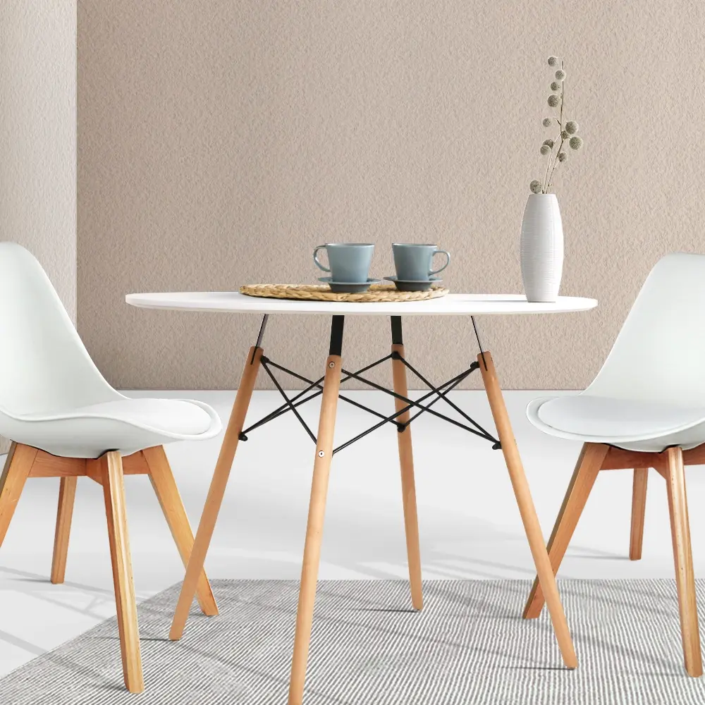 Artiss Dining Table Round White 4 Seater 90CM - Furniture