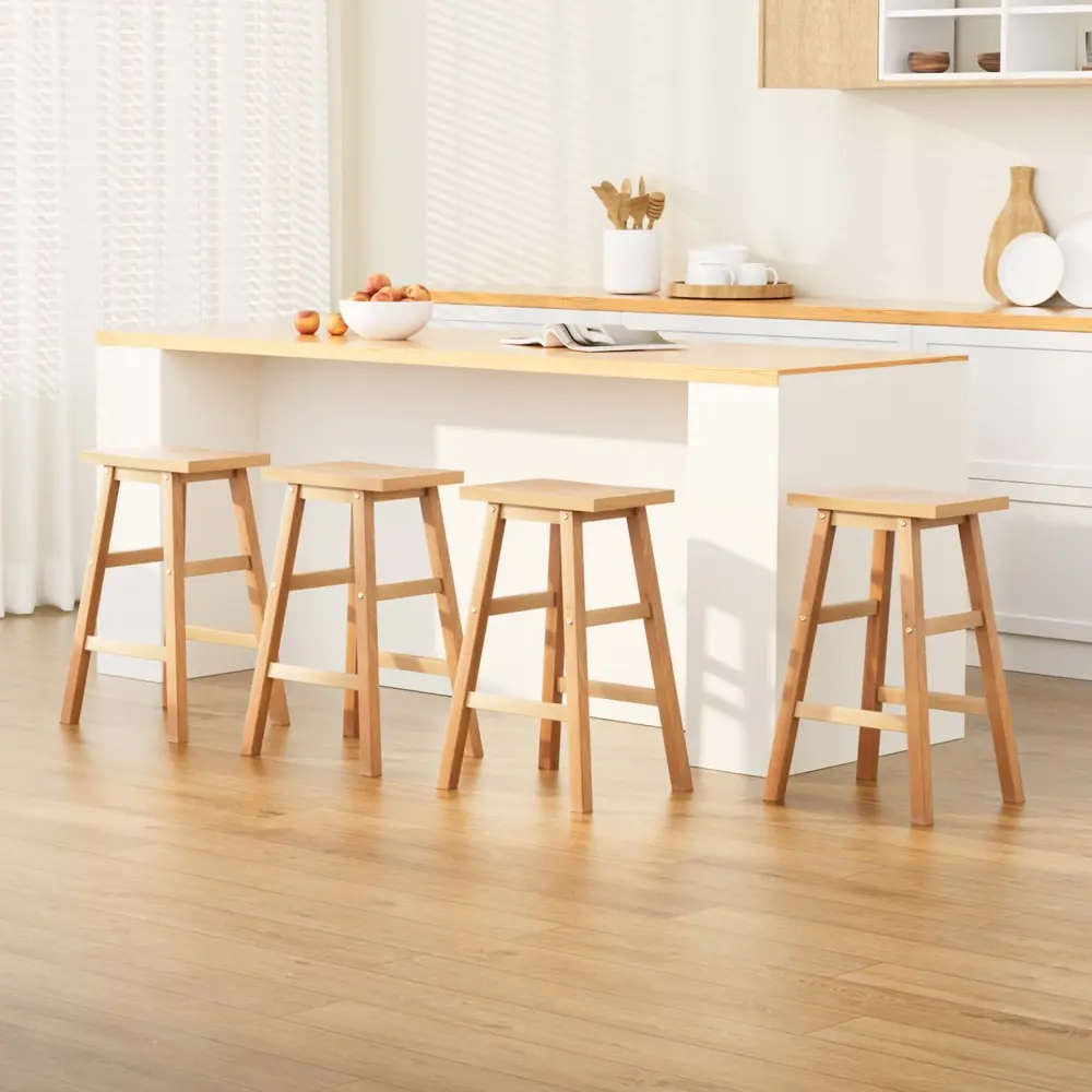 Artiss 4x Bar Stools Kitchen Chairs Wooden Nature - Furniture