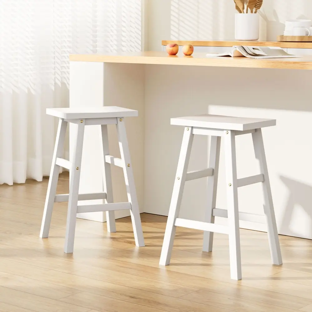 Artiss 2x Bar Stools Kitchen Chairs Wooden White - Furniture