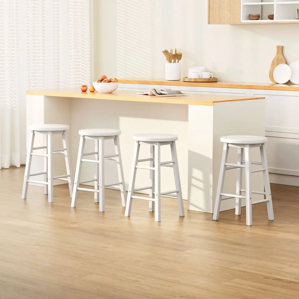 Artiss 4x Bar Stools Round Chairs Wooden White - Furniture